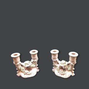 Two Vintage Wales Porcelain Double Candle Holders